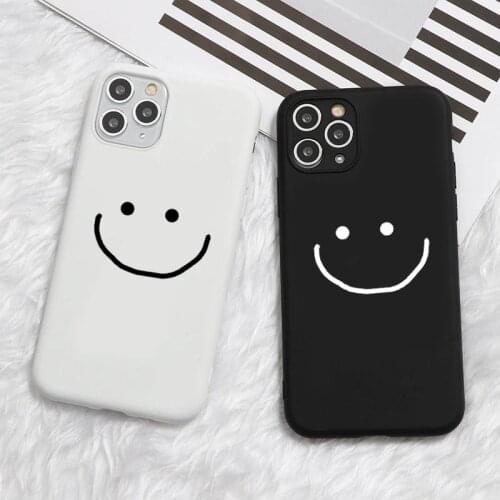 Fashion Simple Smile Face Couple Case For iphone 11 12 Pro Max XS Max XR X 7 8 Plus 6s Black White Silicone Phone Cover Soft Bag