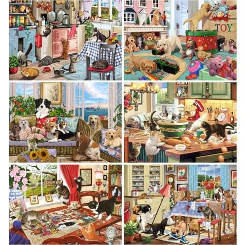 MomoArt New Arrival Diamond Painting Cat Needlework 5D DIY Diamond Embroidery Dog Animal Mosaic Sale Wall Art Decorations