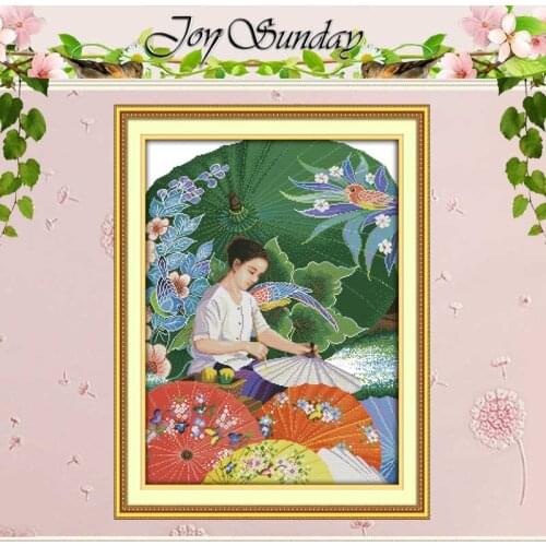 The Girl Making the Umbrella Counted Cross Stitch DIY 11CT 14CT Cross Stitch Set Chinese Cross-stitch Kits Embroidery Needlework