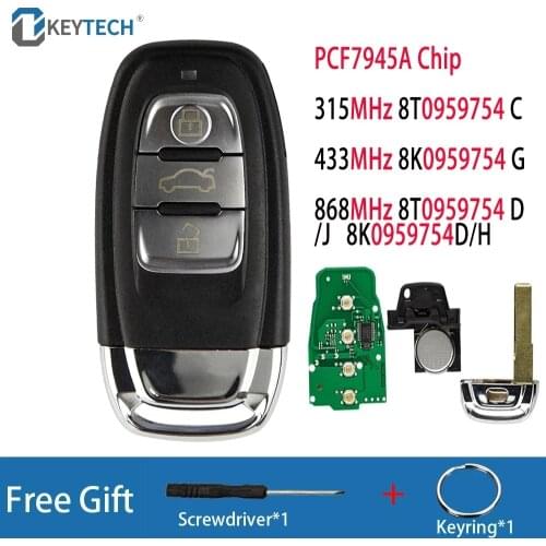 OkeyTech 3 Buttons With 315/433/868Mhz Car Remote Key For Audi A4 S4 A5 S5 Q5 8T0959754 C 8K0959754 G 8T0959754 D/H 8T0959754 J