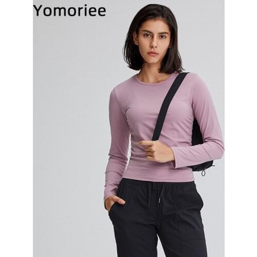 Autumn Winter Yoga Top Sport Long Sleeve Shirt Women Workout Solid Color Crew Neck Training Tops Gym Stretchy Fitness Yomoriee