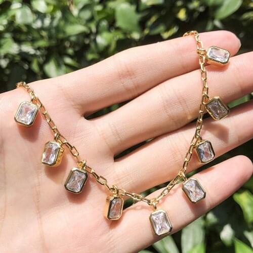 Gold Copper Pendant Necklace Set In Little Square Green White Cubic Zirconia fashion necklaces for women jewelry 2019 statement