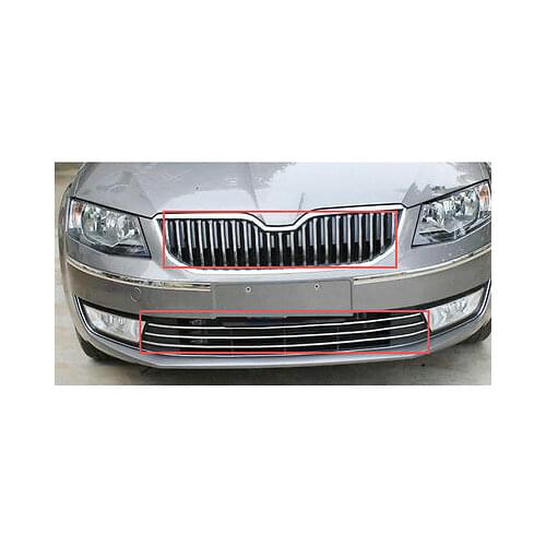 Front Center + Bottom Grill Grid Trim 1 set for Skoda Octavia MK3 A7 2015 2016
