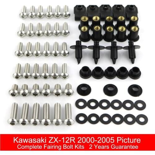 Full Fairing Bolts Kits Fit For Kawasaki ZX12R ZX-12R 2000 2001 2002 2003 2004 2005 Clips Nuts Body Screws Stainless Steel