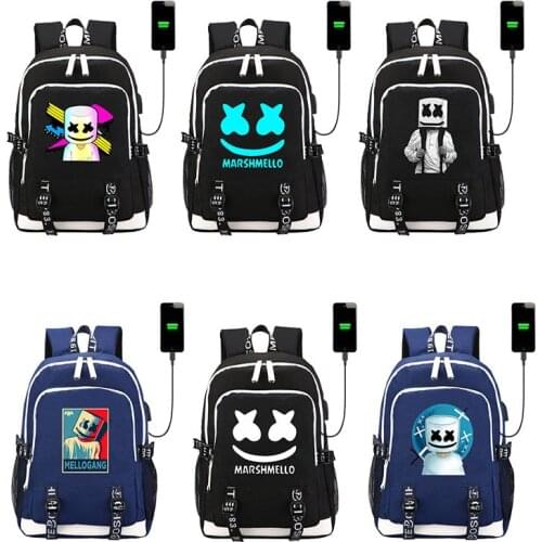HOT USA DJ Marshmello canvas backpack Dotcom WaVeZ FinD Me fans student schoolbag Luminous at night Laptopbag USB charging