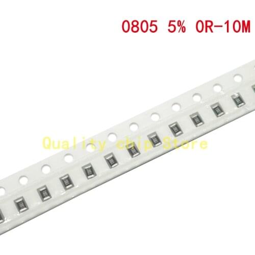 100pcs 0805 5% 1/8W SMD chip resistor 0R ~ 10M 0 1R 10R 100R 220R 330R 470R 1K 4.7K 10K 47K 100K 1M 10M 0 1 10 100 330 470 ohm
