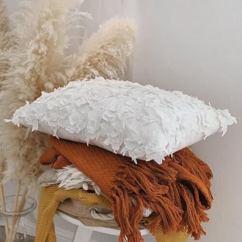 Handmade Original White Cotton Flower Pillow Cusion Cover 40X60cm ins Nordic Style pillow princess lovely girl bedroom pillow