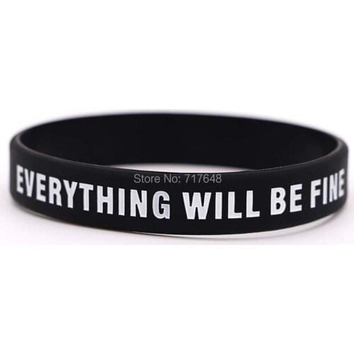 100pcs Motivational Everything Will Be Fine wristband silicone bracelets free shipping by epacket A