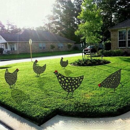 Multiple Styles Outdoor Garden Decoration Hen Chicken Yard Art Rusty Metal Bird Flower Pot Lawn Garden Statues Ornament For Home