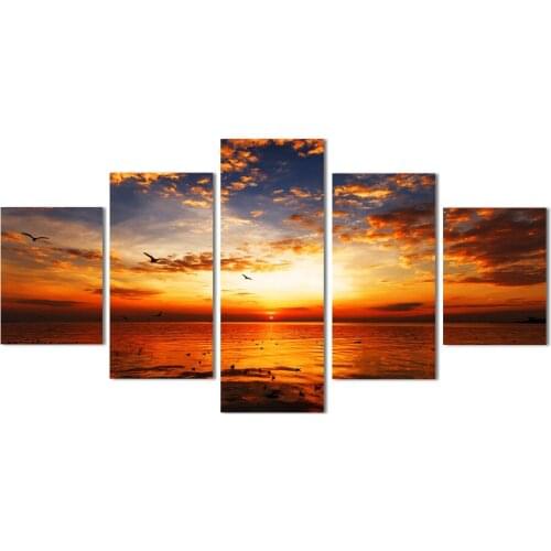 Framed 5 Panels Seaview Scenery Canvas Print Painting Modern Canvas Wall Art for Wall Pcture Home Decor Artwork DC1-100 (26-8)