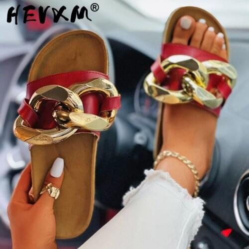 2021 Woman Shoes Gold Chain Decor Round Toe Flat Mules Lazy Loafers Shoes Outdoor Leather Casual Slippers Size 43