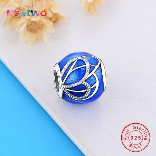 Fit Original Pandora Charms Bracelets 925 Sterling Silver Blue Butterfly Charms Beads For Jewelry Making Women Berloque