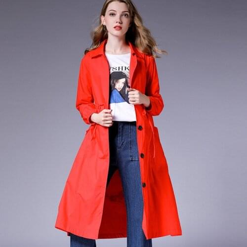 Oversize Womens long Korean trench Elegant coat Print turn down Collar cotton long coats Large size ladies' Early autumn new