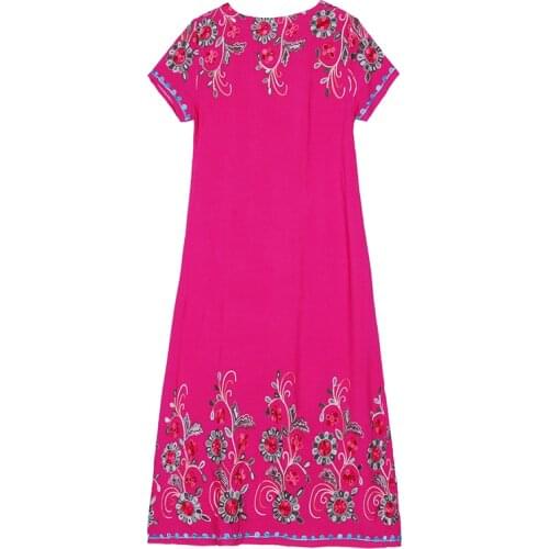Women Comfortable Floral Print Dress New Ladies Short Sleeve Loose Summer Long Cotton Dress XL-5XL Female Vestidos