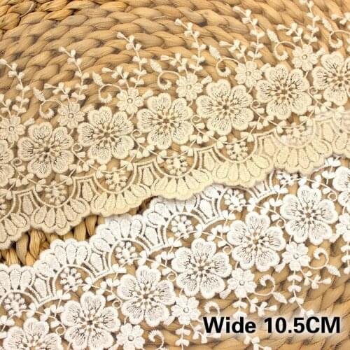 10.5CM Wide High Quality Hollow Embroidery Flower Ribbon Lace Fabric Handmade DIY Material Curtain Dress Clothing Decoration