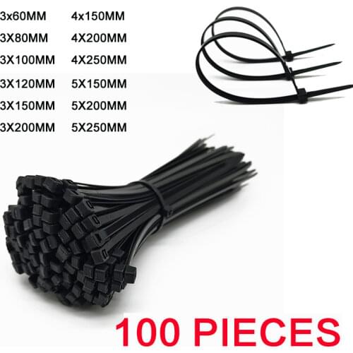 100PCS Black Self-Locking Nylon Plastic Cable Ties 4X200 3X200 5X300 Zip Tie Fixing Ring Wire and Cable Tie Cable Management