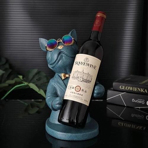 27cm Resin Cool Dog Wine Bottle Holder Figurines European Creative Dog Ornament Animal Wine Rack Craft Decoration Hogar