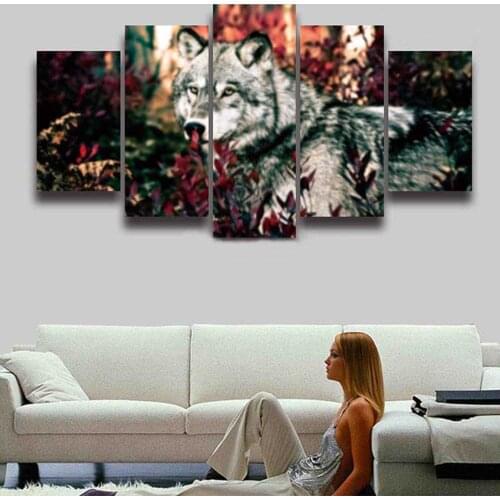 5 pieces Diamond Painting Full Square round wolf Diamond Embroidery Animal 5D DIY Cross Stitch Mosaic Rhinestones Home Decor