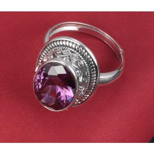 BOCAI New Real pure s925 sterling silver fashion jewelry amethyst zircon ring retro adjustable fine woman ring