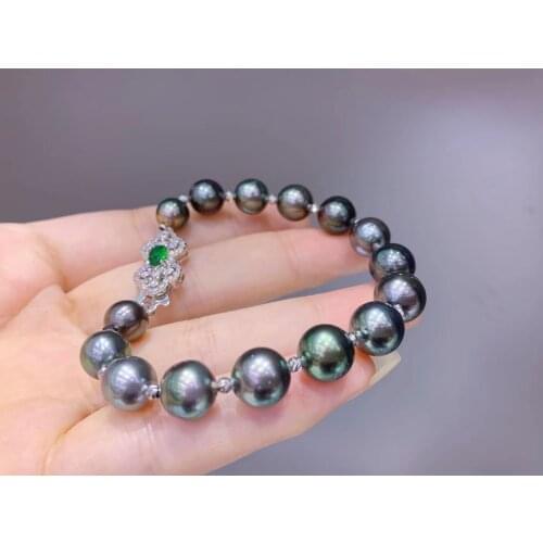Gorgeous 8-10mm Big Size Real Black Tahiti Pearl Bracelet 18cm Long Jewelry Nice Party Wedding Gift