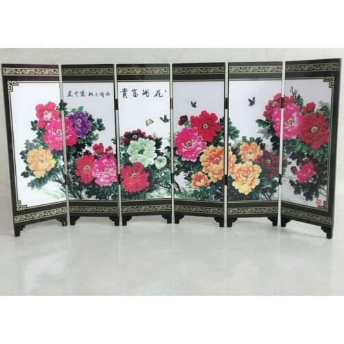 Flowers blooming rich and honorable antique lacquer small screen decoration bathroom bedroom decoration Chinese style handmade c