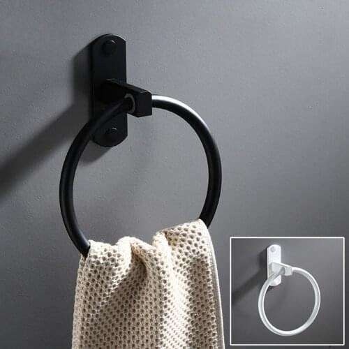 Round Hand Towel Ring Matte Black White Bathroom Towel Hanger Punch Free Hanging Towel Rack Bathroom Accesories