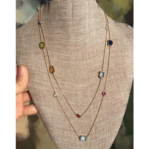 Plus Long Style Sweater Chain High-end Gold Necklace Simple Wild Multicolour Crystal Pendant For Women