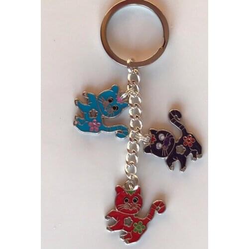 Animal Enamel 3 Cat Keychain Vintage Silver Charm For Keys Car Bag Key Ring Handbag Couple Key Chains Gifts Crafts Accessories