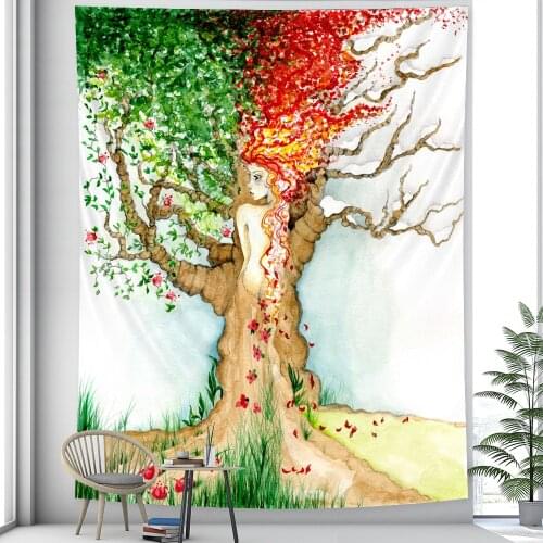 Tree Ink Painting Tapestry Home Art Deco Sofa Blanket Hippie Bedroom Bed Linen Bohemian Decor Mandala Yoga Mat