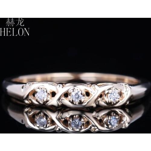 HELON Solid 10K Yellow Gold Certified Round SI/H Natural Diamonds Anniversary Wedding Ring Band Women Elegant Ravishing Ring