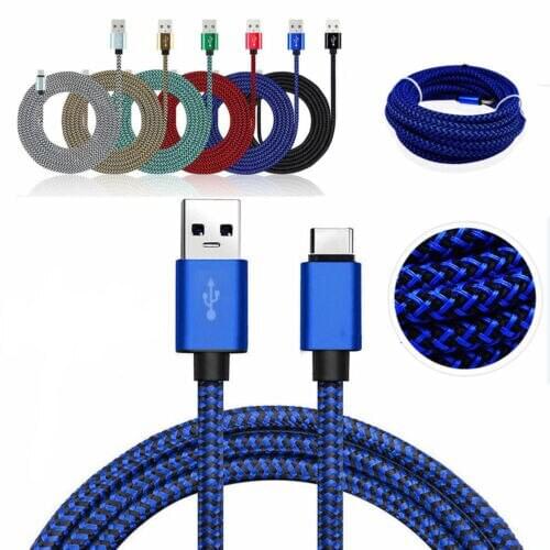 3 Meters 2A Fast Charging Denim Wire and Copper Mobile Phone Data Cord Wire 6 Colors Cable for Android Phones USB Type C Cable