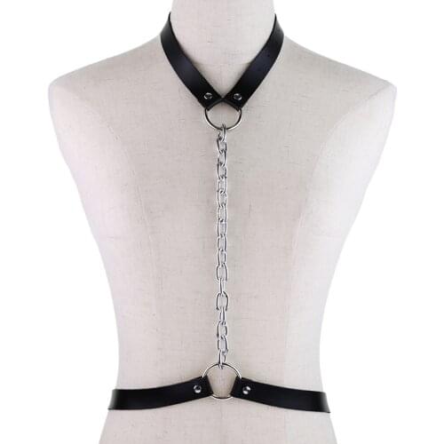 Clubwear Sexy Harness Chain Belts PU Leather Strappy Body Chest Bust Garter Belt Roleplay Costume Garters For Women