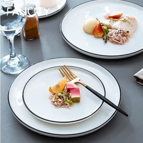 FANCITY Nordic Creative Ceramic Round Plate White Home Western Food Plate Pasta Plate Steak Plate Pizza Plate Dish Plate
