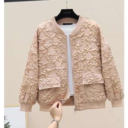 Womens Short Jacket 2021 Spring and Autumn Jacquard Casual Loose Long Sleeve Pure Color Pocket Ladies Jacket