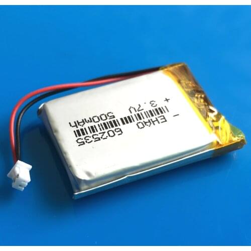 3.7V 500mAh 602535 lipo polymer lithium rechargeable battery JST 1.25mm 2 pin for MP3 GPS DVD bluetooth recorder headset camera