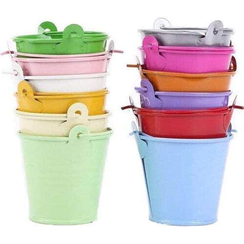 12pcs Planter for Flowers Mini Buckets Metal Table Decoration (Ran Color)