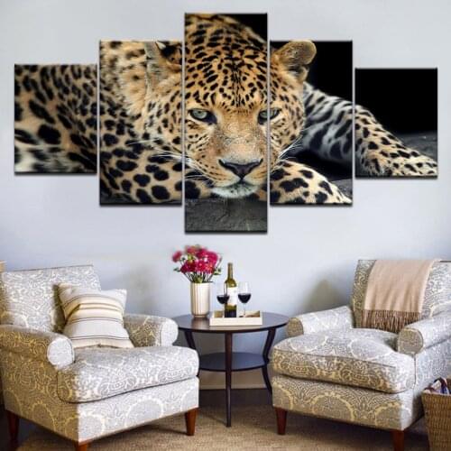 5 Panel Modular Picture Wall Art Home Decoration Animal Leopards Posters Frame Living Room HD Printed Modern Painting On Canvas