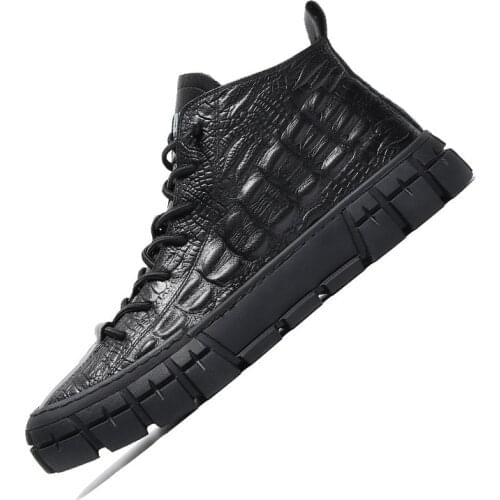 Brand New Men Leather Casual Shoes Crocodile Print Men High Tops Spring Autumn Flat Shoes Cool Leisure Sneakers Loafers