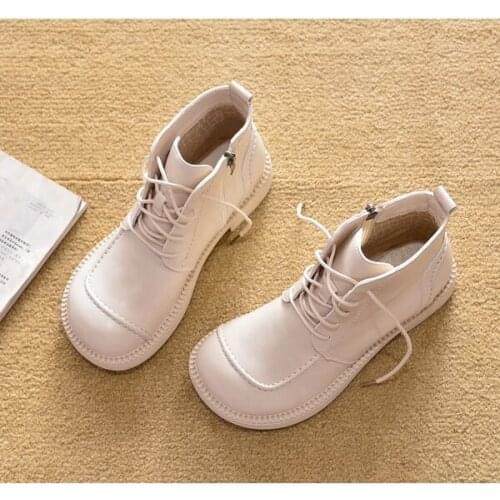 2021 autumn and winter flat heel flat Martin boots thick bottom lace-up square toe shoes ankle boots womens leather shoes PU