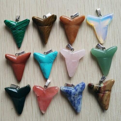 2016 New hight quality arrival assorted natural stone shark teeth shape pendants for jewelry making 12pcs/lot wholesale free