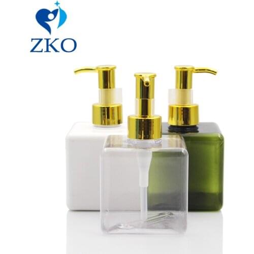 250ml PETG Clear Square Bottle Golden Aluminum Oil Pump Refillable Lotion Bottle Empty Cosmetic Containers (Safety Buckles)