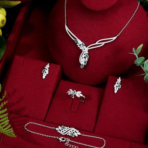 Luxury Gorgeous Shiny Bridal Necklace Bracelet Earrings Ring Jewelry set For Ladies Women Wedding African CZ Dubai Jewelry