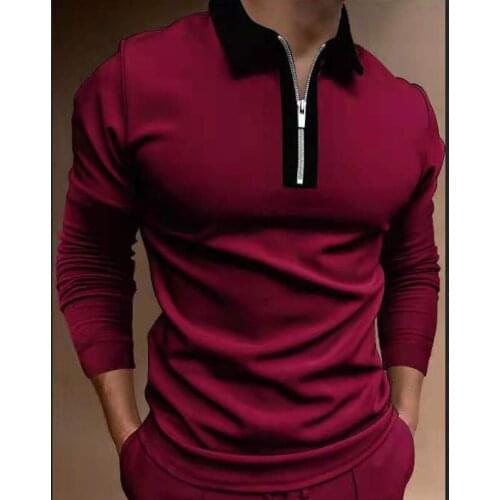 2021 Fashion Autumn Mens Polo Shirts Casual Turn-down Collar Zipper Long Sleeve Tees Tops Harajuku Mens Clothing Streetwear