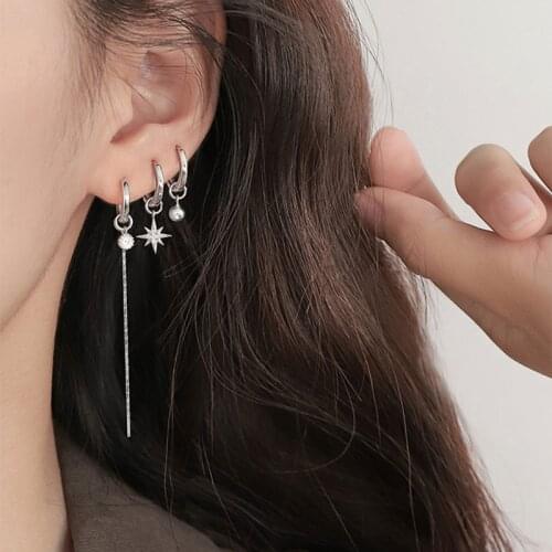925 sterling silver earring Fashion zircon Anise star round bead round irregular drop earring sweet girl women silver ear jewelr