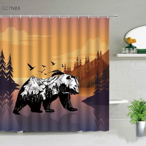 Bear Shower Curtains Nature Forest Waterproof Home Bathroom Decor Hanging Curtains Polyester Cloth Wild Animal Pattern Curtain