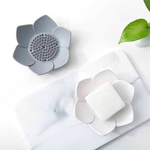 Silicone Petal Shape Soap Dish Plate Dispenser Drain Storage Rack Tray Portable Shower Travel Holder Home Bathroom Accessories