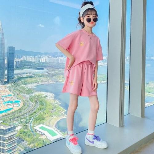 Tracksuit for Girls Summer Clothing Set 2021 Korean Fashion Short Sleeve + Shorts Little Girl Childrens Two-Piece Set 4-12 Year