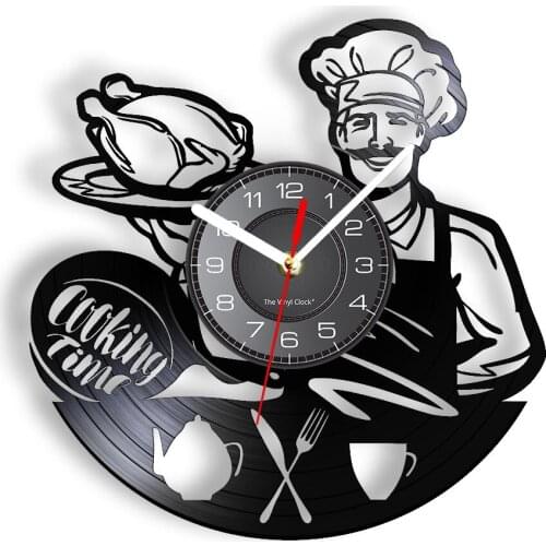 Cooking Time Vintage Wall Clock Western Food Chef Chicken High Tea Wall Watch With LED Illumination Kitchen Hanging Wall Decor