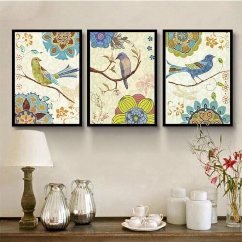 Vintage Flowers And Birds Poster Antique Wall Painting Retro Style Pastoral Rural Canvas Art Pictures For Home Living Room Decor