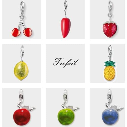 Chili Apple Cherry Lemon Pineapple Charms Pendant,Fashion Jewelry 925 Sterling Silver Gift For Women Men Fit Bracelet Necklace